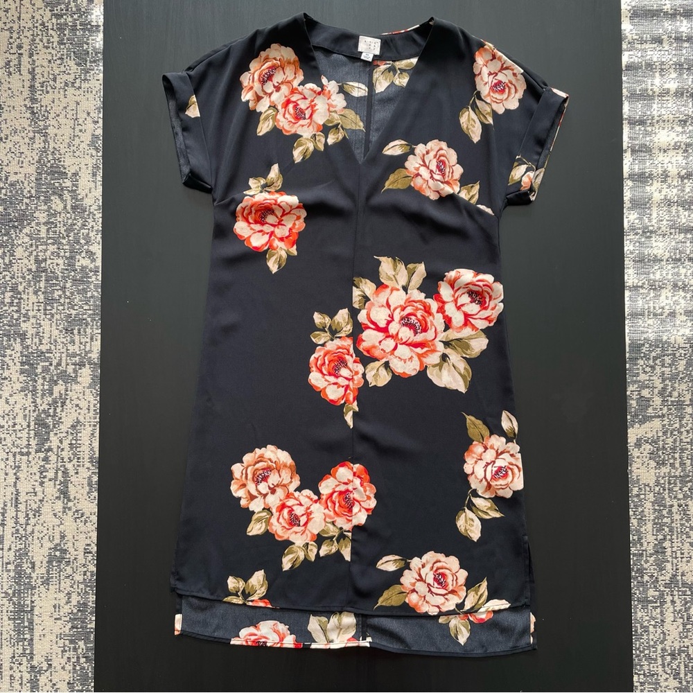 TARGET A New Day Dress, Size: Extra Small; Black, V-Neck Dress with rose prints